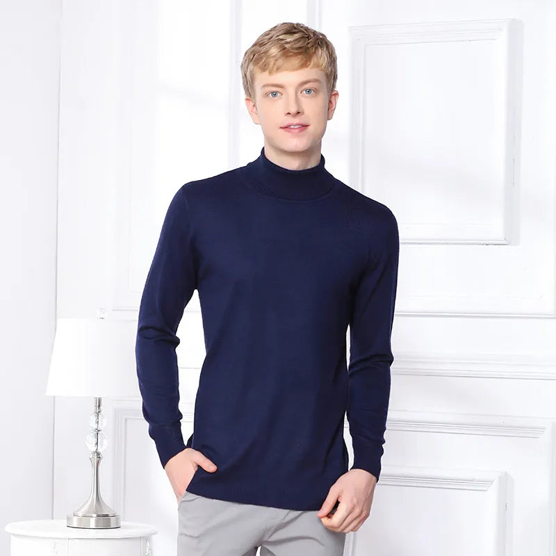 Men's Casual Warm Knitted Long Sleeve Turtleneck Sweater | Ideal for Autumn/Winter