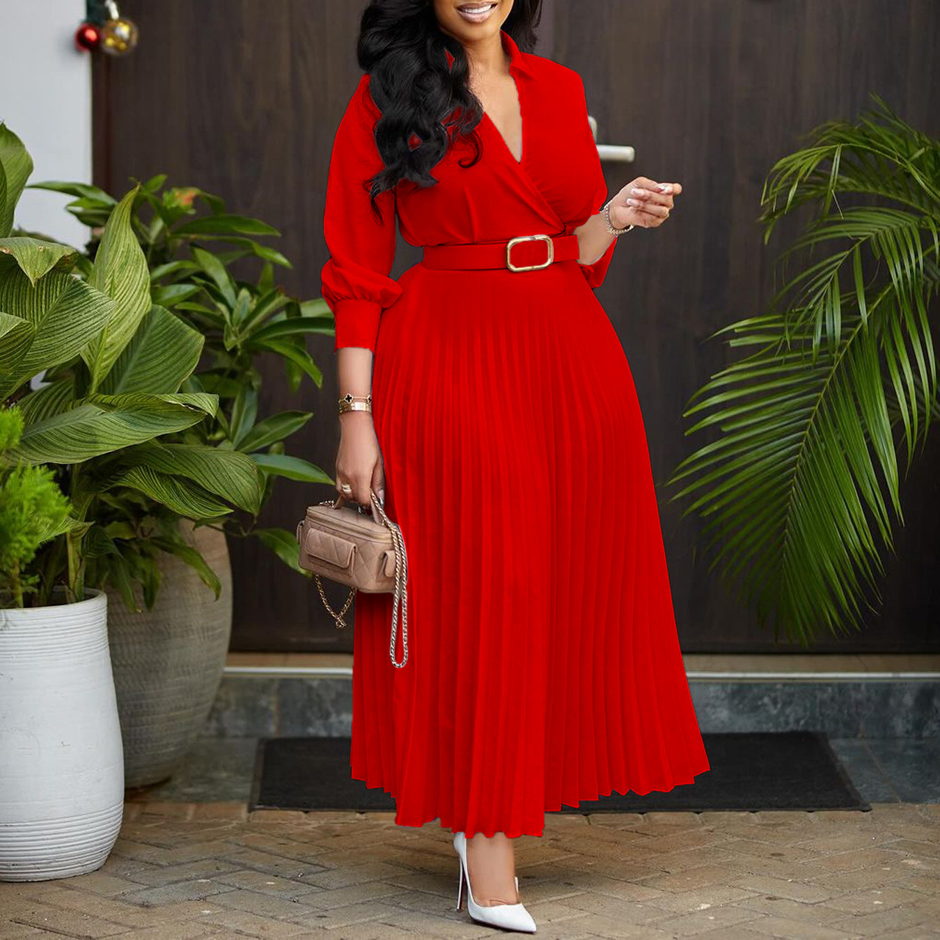 Casual cotton Button Front Pleated Long Sleeve Formal Dress for Women | Ideal for Spring