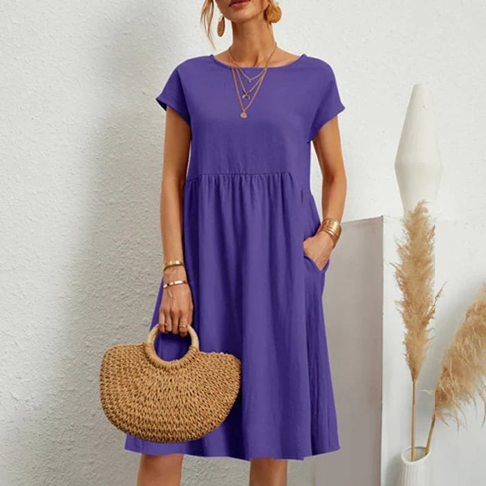 Variant image for Women's Timeless Cotton Summer Dress with Round Neckline-7