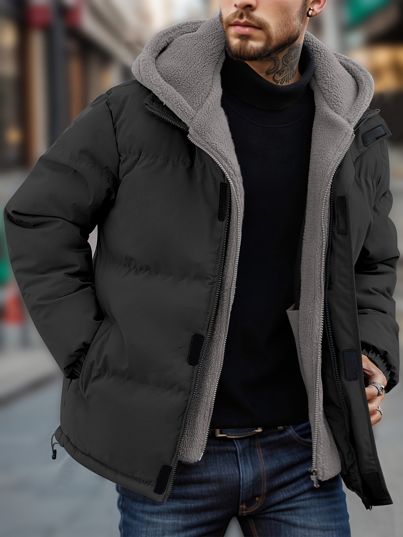 Casual Hooded Down Alternative Winter Jacket with Pockets For Men Pe Oliver Harrison London