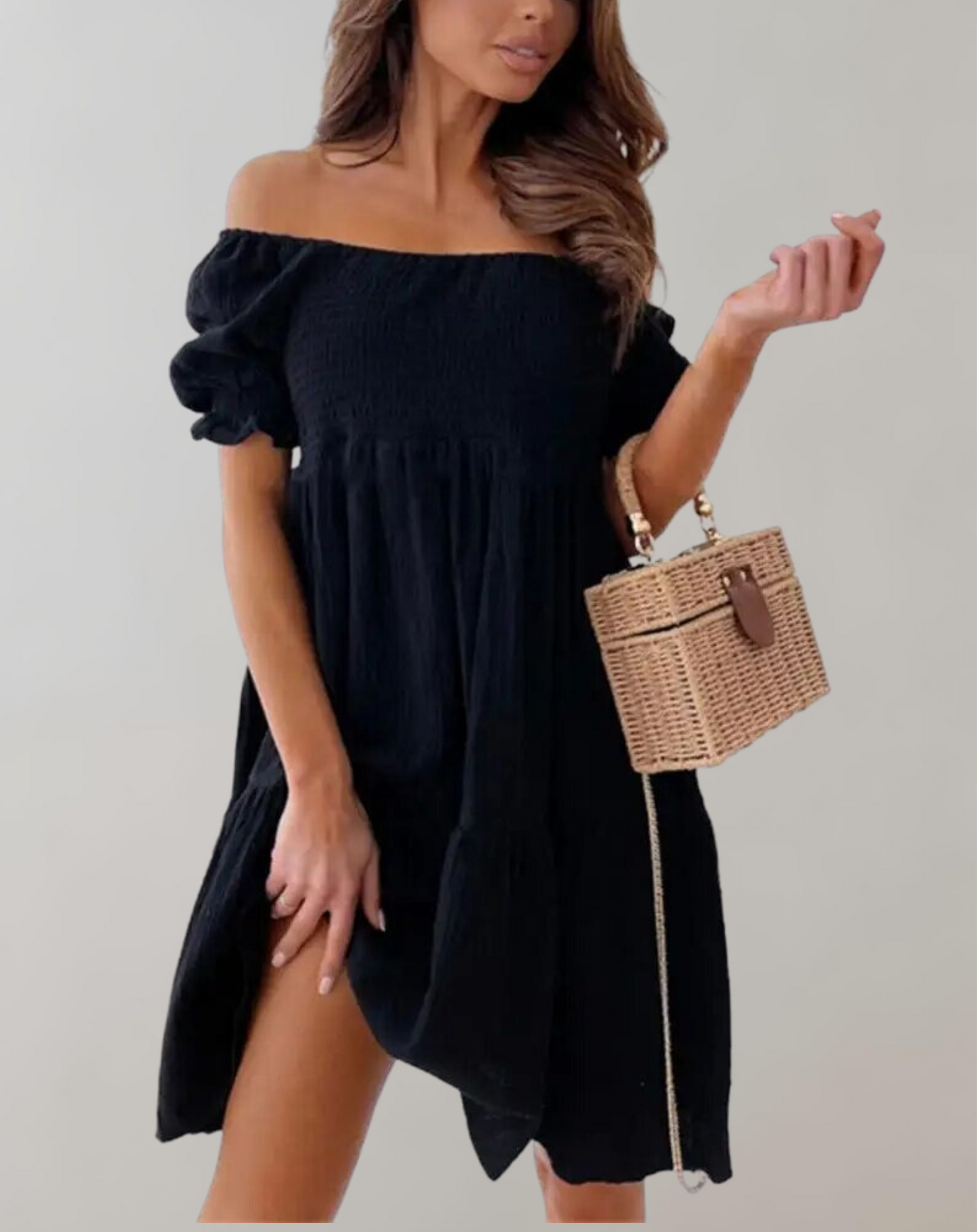 Variant image for Women's Elegant White Beach Dress with Slash Neck Design for Summer-2