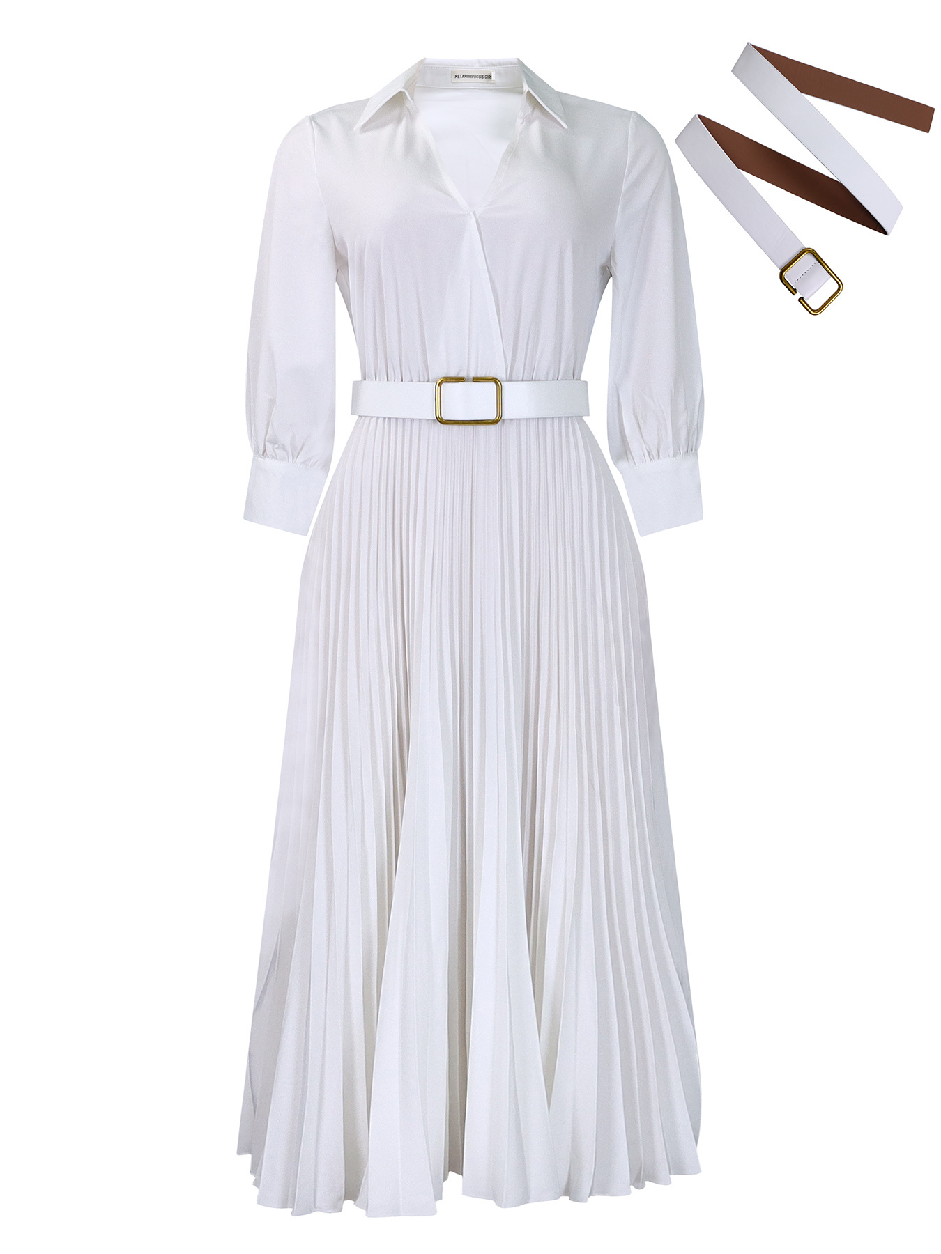 Casual cotton Button Front Pleated Long Sleeve Formal Dress for Women | Ideal for Spring