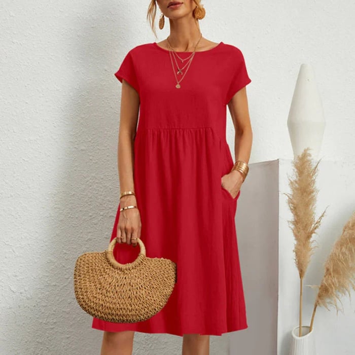 Women's Timeless Cotton Summer Dress with Round Neckline-4
