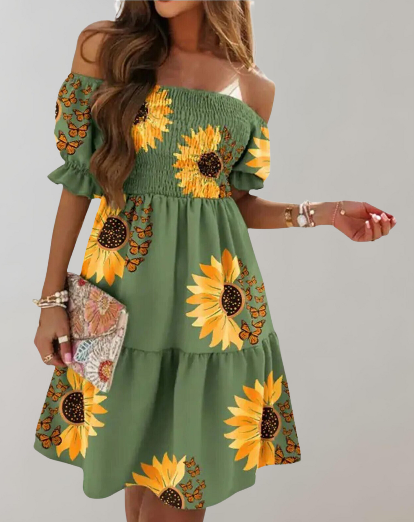 Variant image for Women's Elegant White Beach Dress with Slash Neck Design for Summer-1
