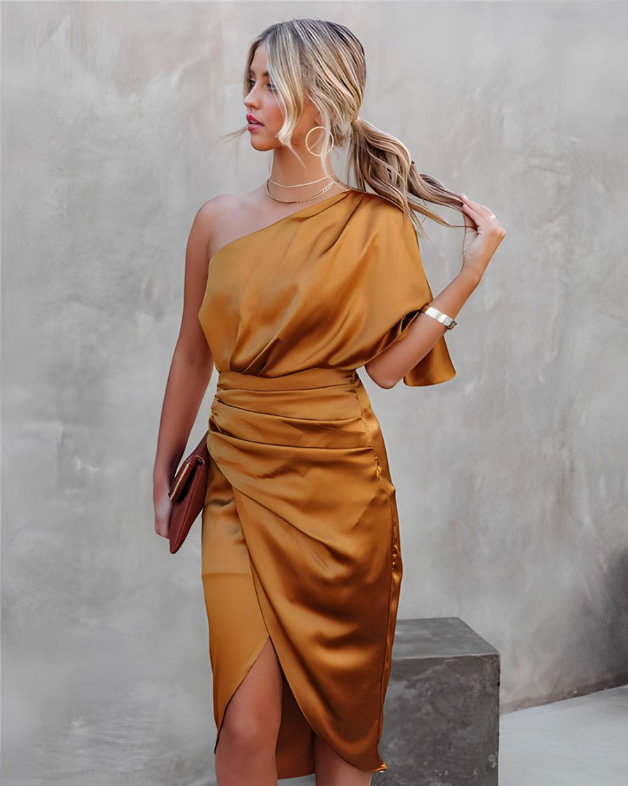 Glenys - Elegant One-Shoulder Midi Dress for Women