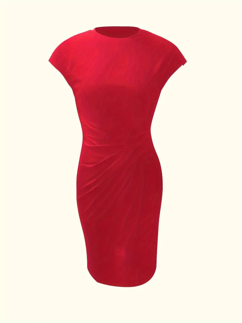Women's Elegant Lightweight Midi Dress with Circular Neckline in Black-6