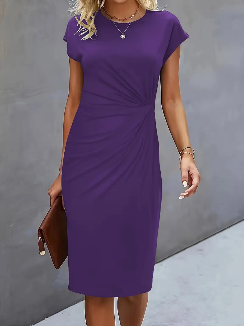 Women's Elegant Lightweight Midi Dress with Circular Neckline in Black-1
