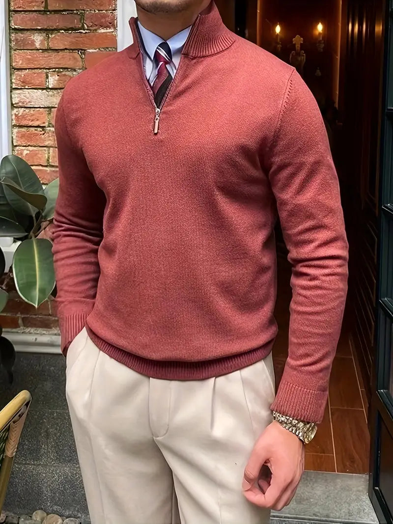 Men's Modern Half-Zip Knitted Jumper for Casual Wear | Ideal for Autumn/Winter Casual Wear