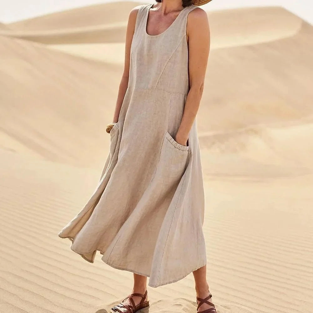 Women's Casual Breathable Linen Dress with Flattering Cut-2