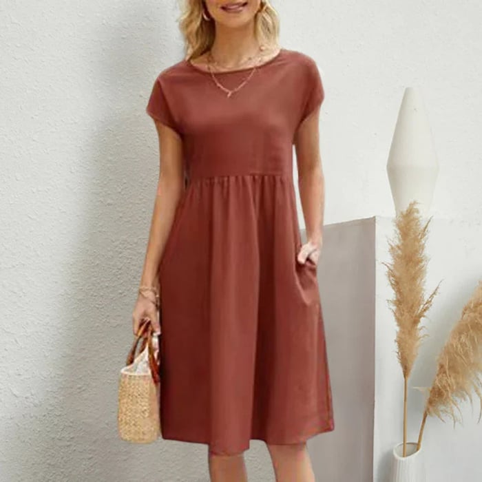 Women's Timeless Cotton Summer Dress with Round Neckline-3