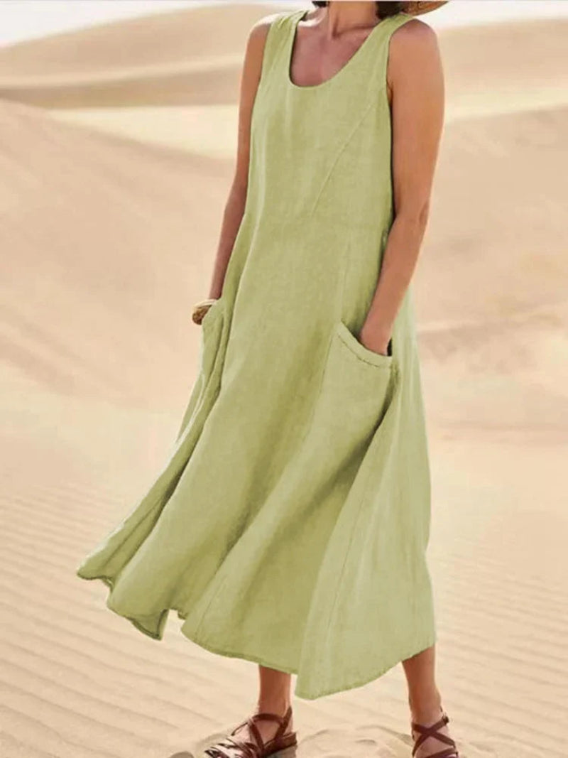 Women's Casual Breathable Linen Dress with Flattering Cut-3