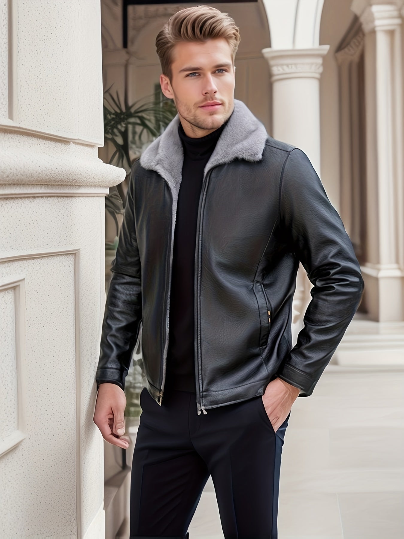 Warm Fleece Lined Leather Jacket For Men Ideal for Winter