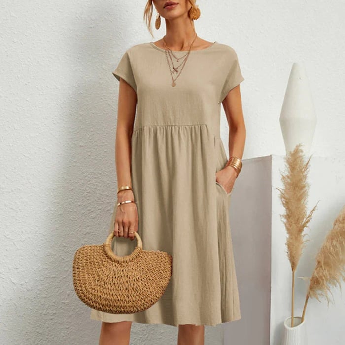 Women's Timeless Cotton Summer Dress with Round Neckline-2