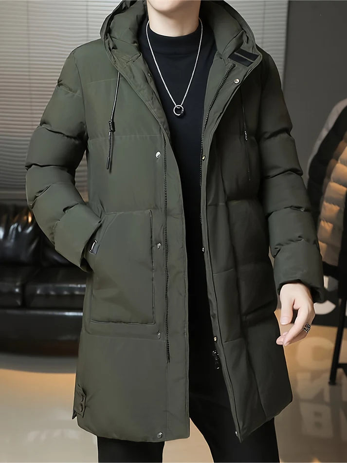 Warm Casual Hooded Long Winter Jacket for Men | Ideal for Winter