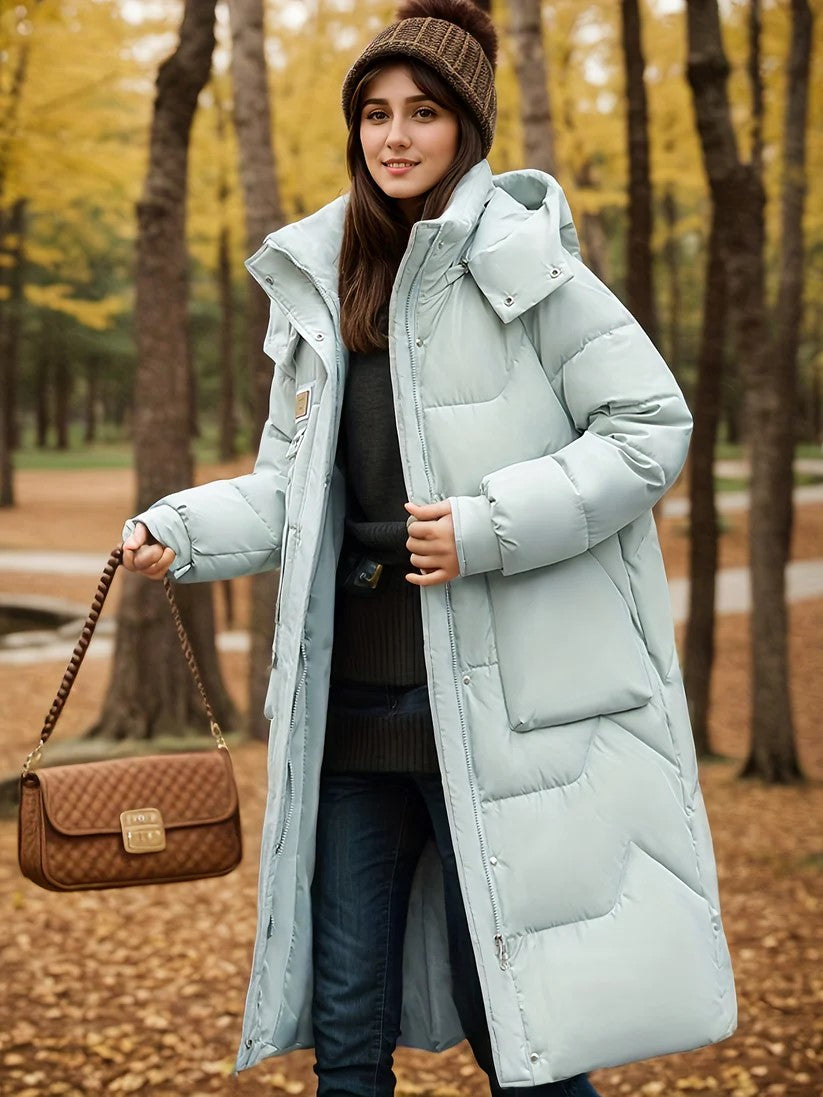 Elegant Warm Long Puffer Winter Jacket with Hood for Women | Ideal for Winter