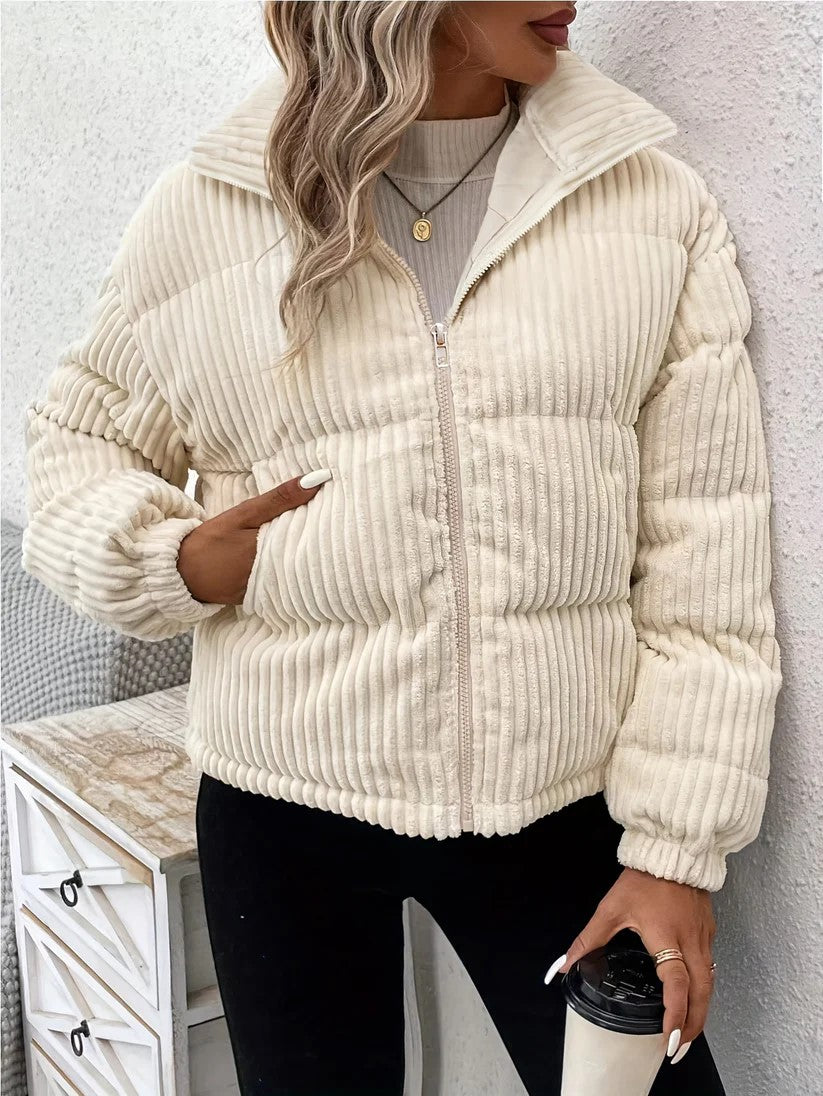 Elegant Short Beige Puffer Winter Jacket for Women | Ideal for Winter