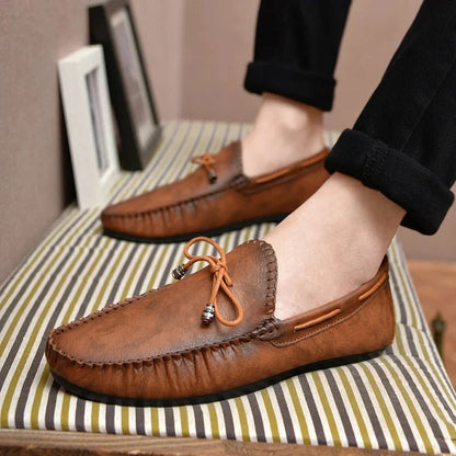 Men’s Classic Vegan Leather Loafers with Drawstring | Eco-Friendly Materials for All Seasons
