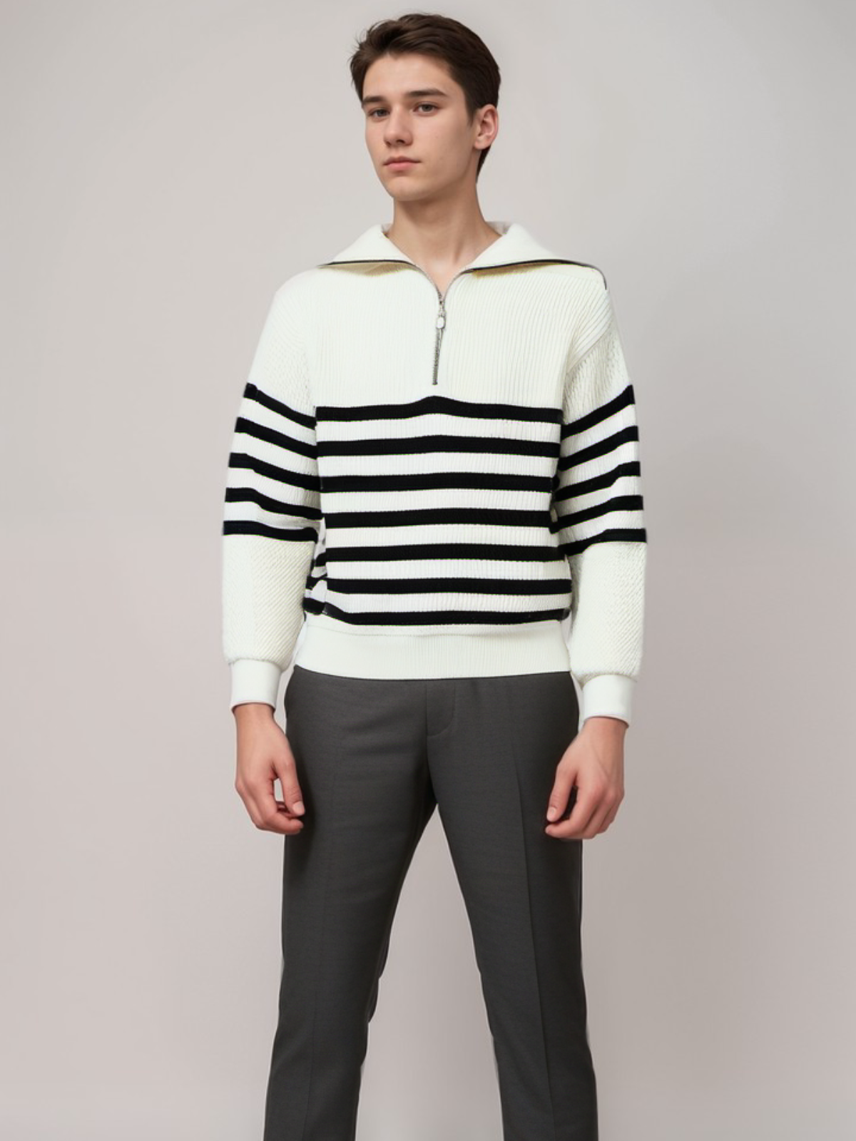 White Striped, Black, Gray