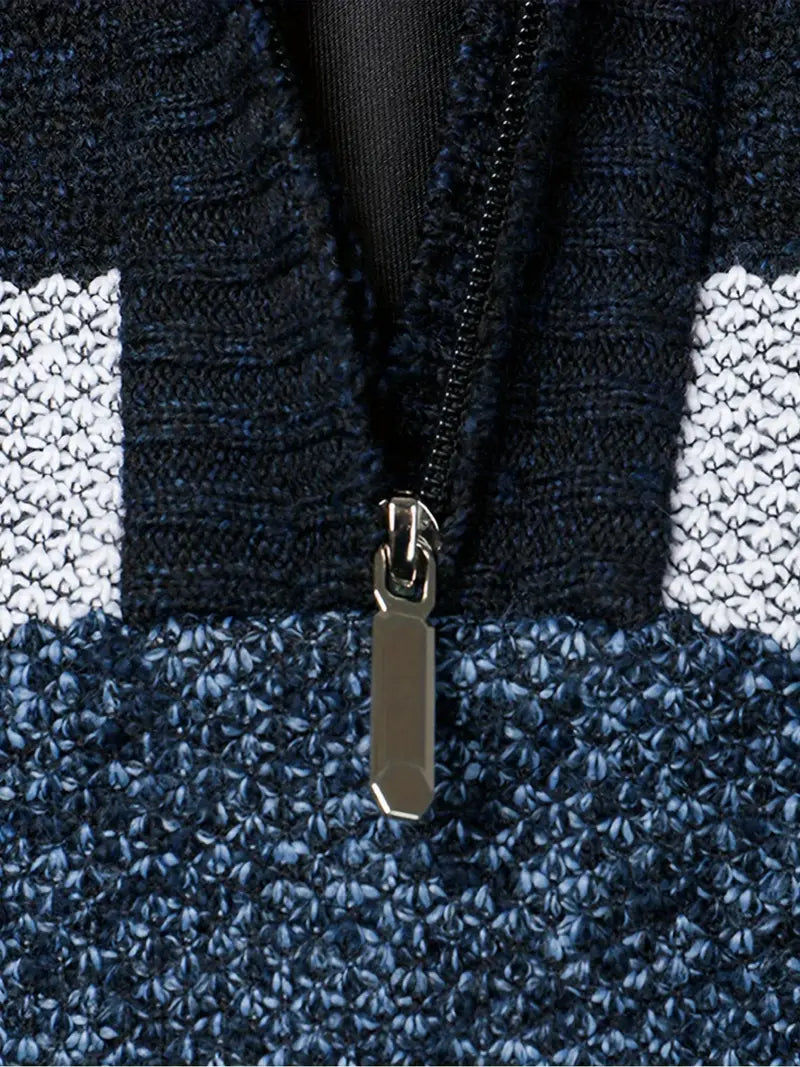 Men's Elegant Navy Blue Zip Jumper with Modern Style | Ideal for Autumn/Winter