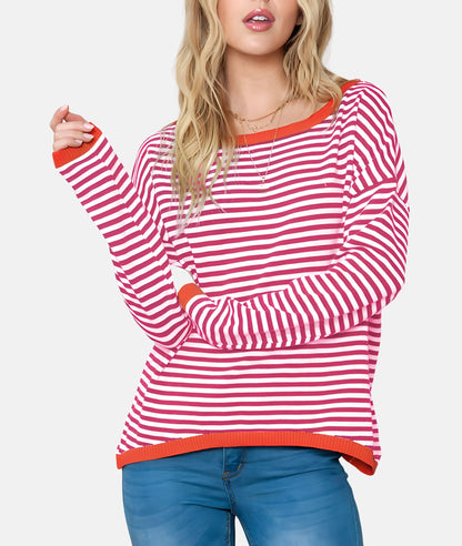 Lenore - Striped Drop-Shoulder Sweater - Casual - Modern Style - Everyday Wear