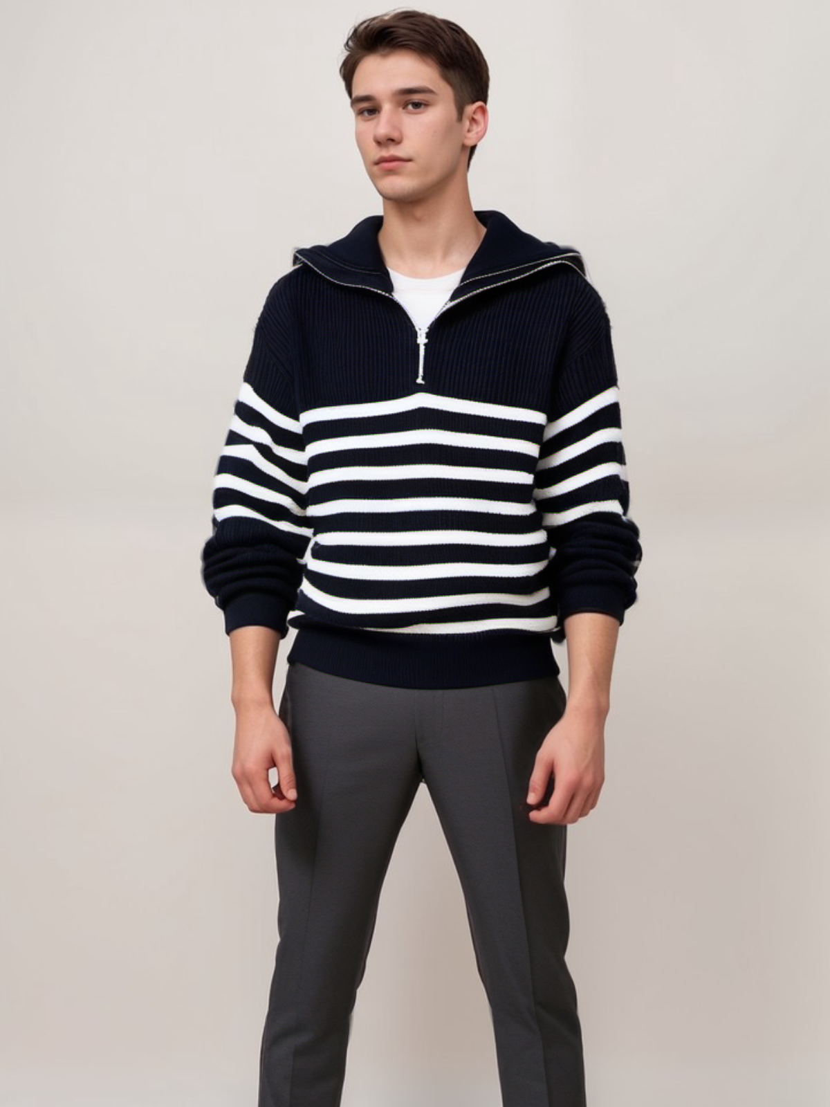 White Striped, Navy Striped, Gray