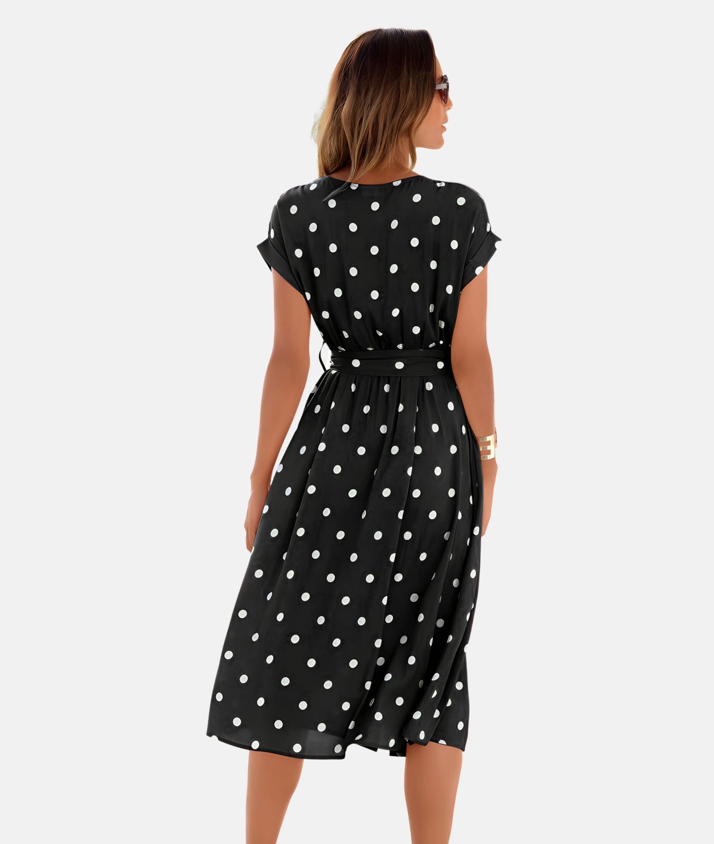 Amelina - Belt Dress With Dots - Chic - Timeless Style - Formal Occasions