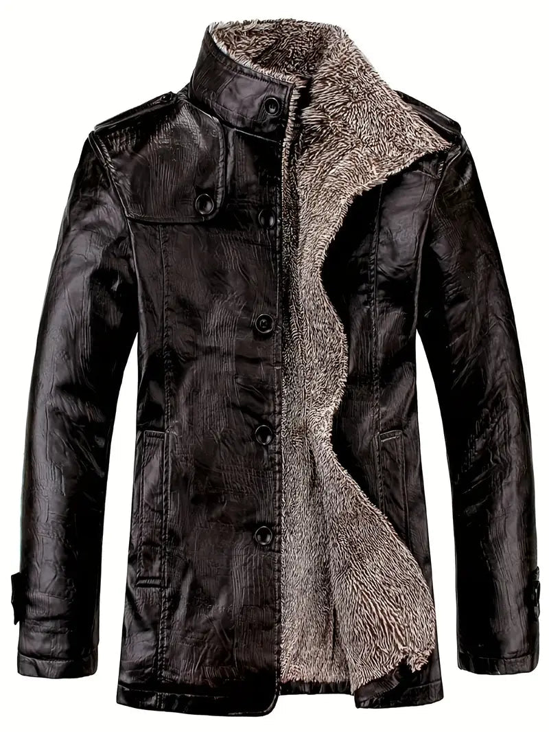 Warm Vegan Leather Jacket with Wool for Men Perfect for Outdoor Acti Oliver Harrison London