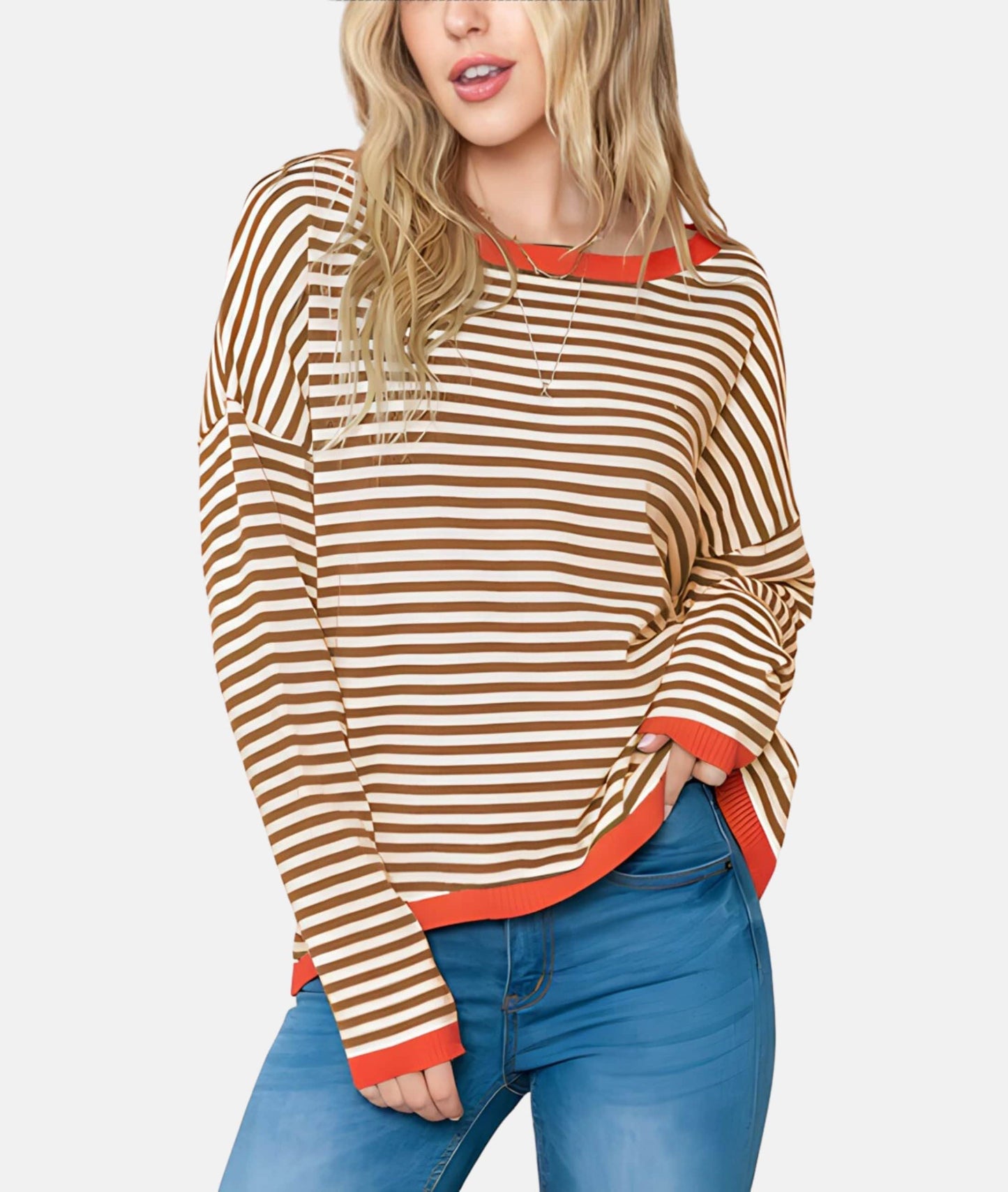 Lenore - Striped Drop-Shoulder Sweater - Casual - Modern Style - Everyday Wear