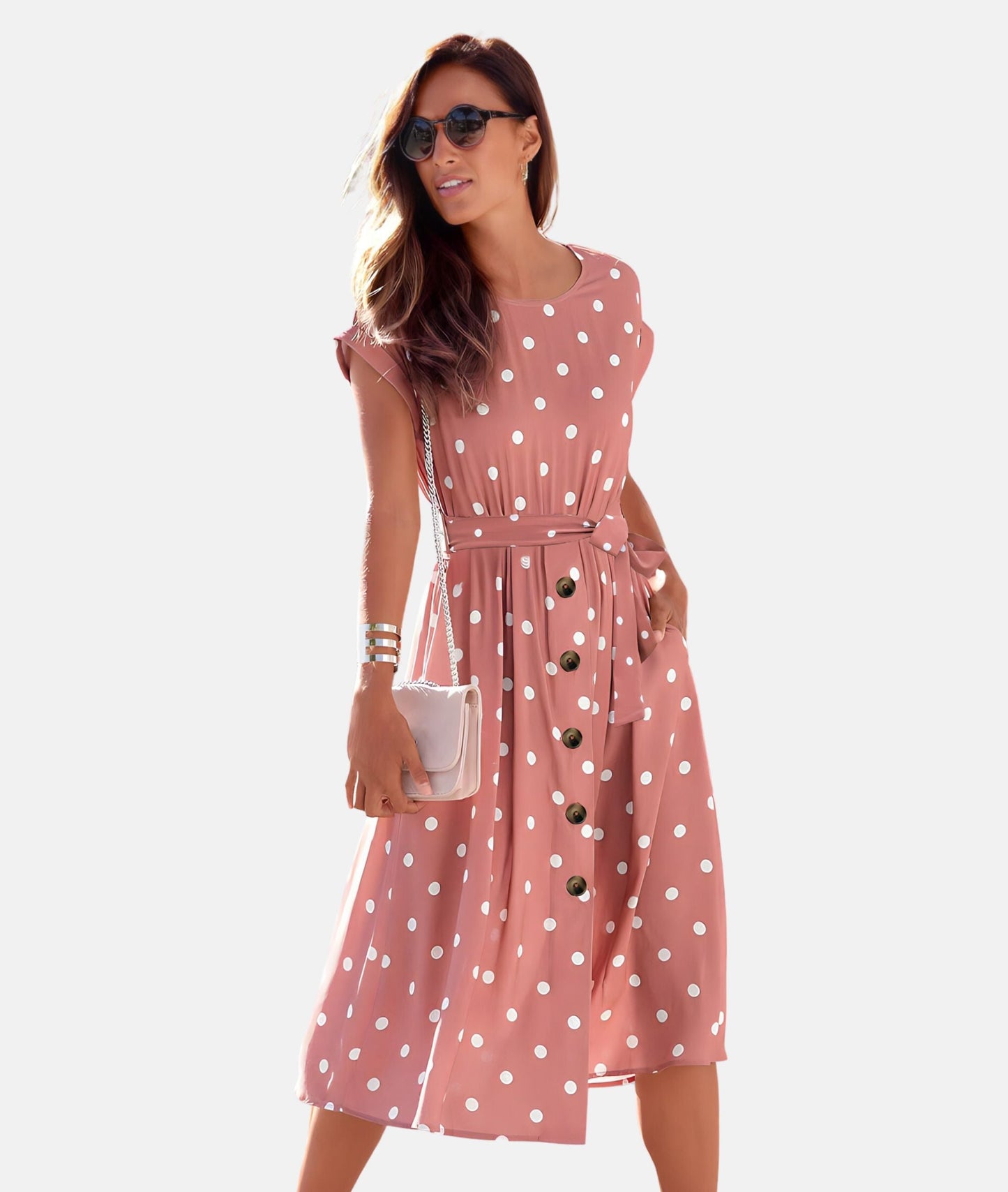 Amelina - Belt Dress With Dots - Chic - Timeless Style - Formal Occasions