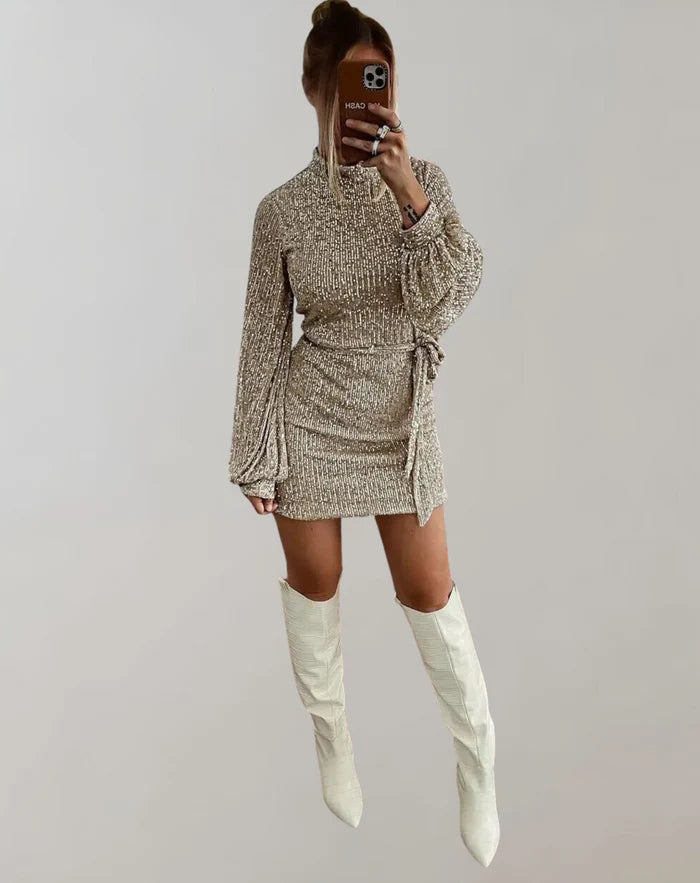 Women's Turtleneck Sequin Mini Dress  | Ideal for Spring/Summer