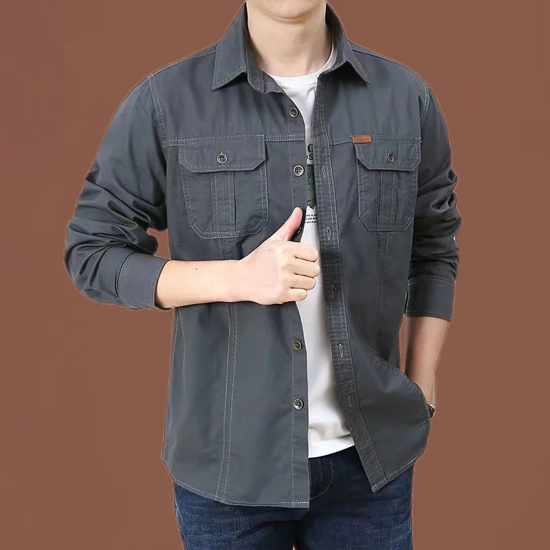 Men's Casual Long Sleeve Utility Shirt with Chest Pockets | Perfect for Casual Days