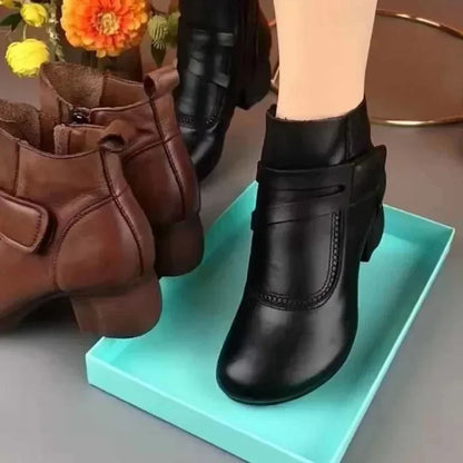 Casual Vegan Leather Retro Ankle Boots with Heel for Women | Eco-Friendly Materials