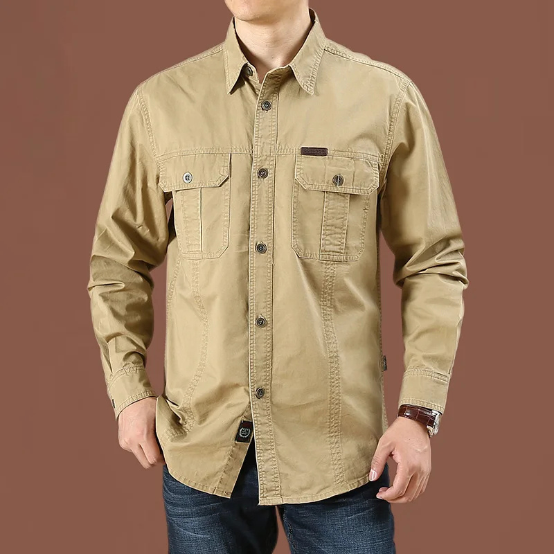 Men's Casual Long Sleeve Utility Shirt with Chest Pockets | Perfect for Casual Days