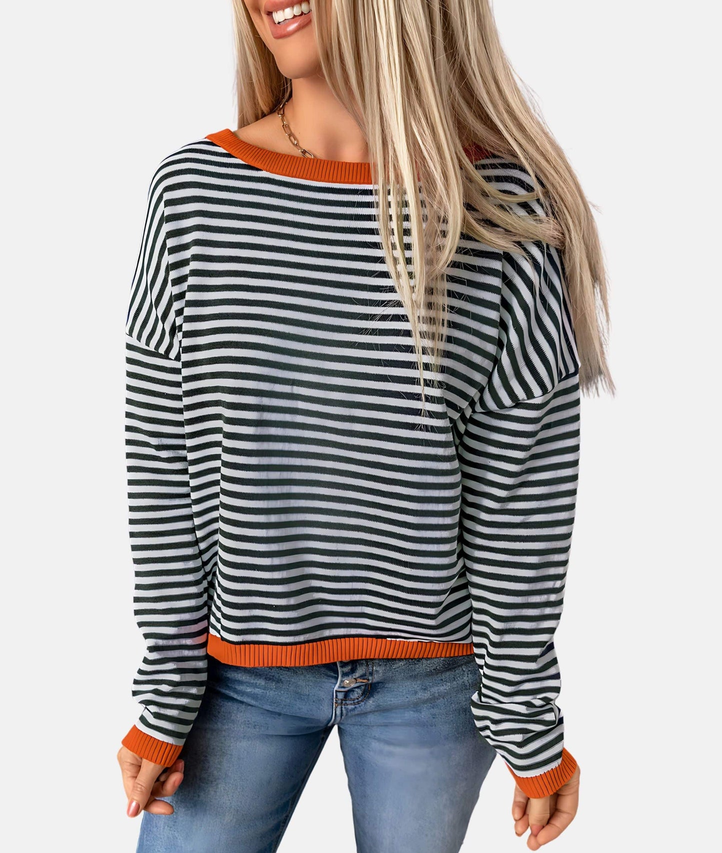 Lenore - Striped Drop-Shoulder Sweater - Casual - Modern Style - Everyday Wear