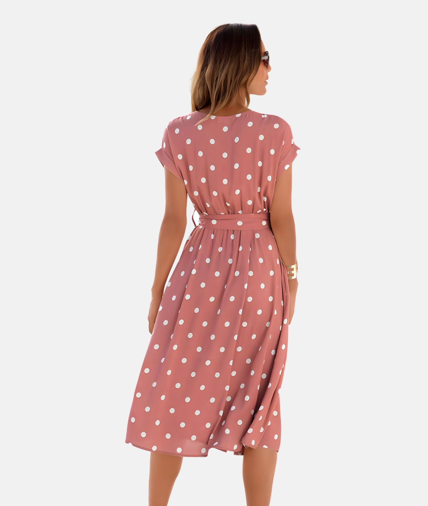 Amelina - Belt Dress With Dots - Chic - Timeless Style - Formal Occasions