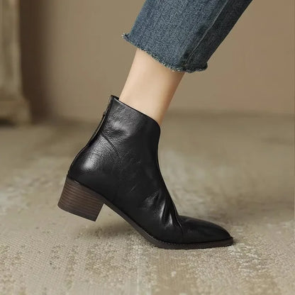 Elegant Retro Vegan Leather Ankle Boots with Heel for Women | Chic & Ideal for Autumn