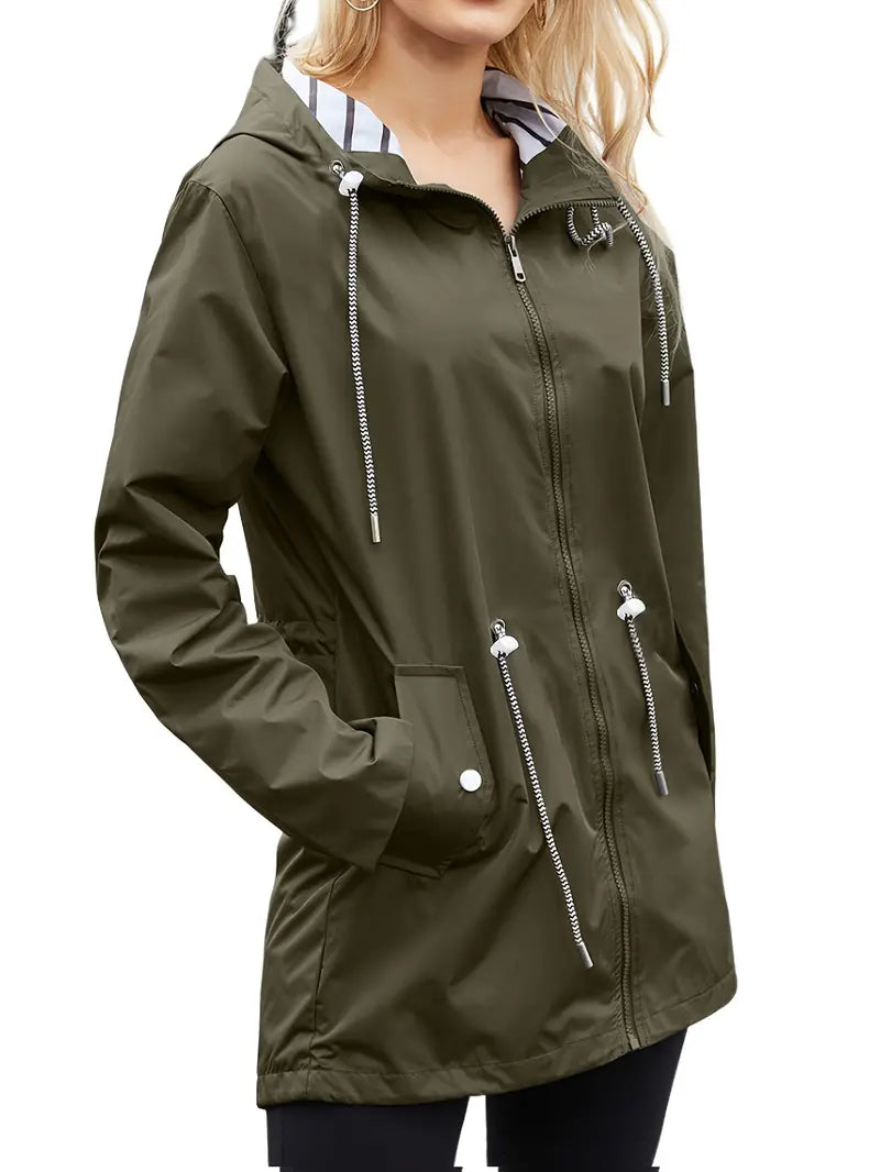 Women's Stylish Waterproof Rain Coat with Hood and Pockets | Ideal for Autumn/Winter