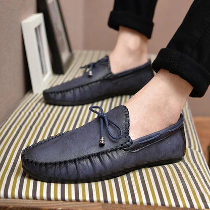 Men’s Classic Vegan Leather Loafers with Drawstring | Eco-Friendly Materials for All Seasons