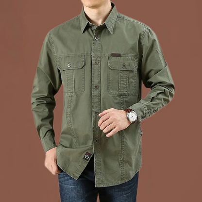 Men's Casual Long Sleeve Utility Shirt with Chest Pockets | Perfect for Casual Days