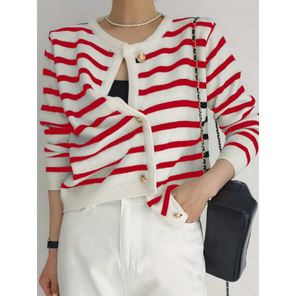 Women's Trendy Black and White Striped Knitwear Vest | Ideal for Autumn/Winter