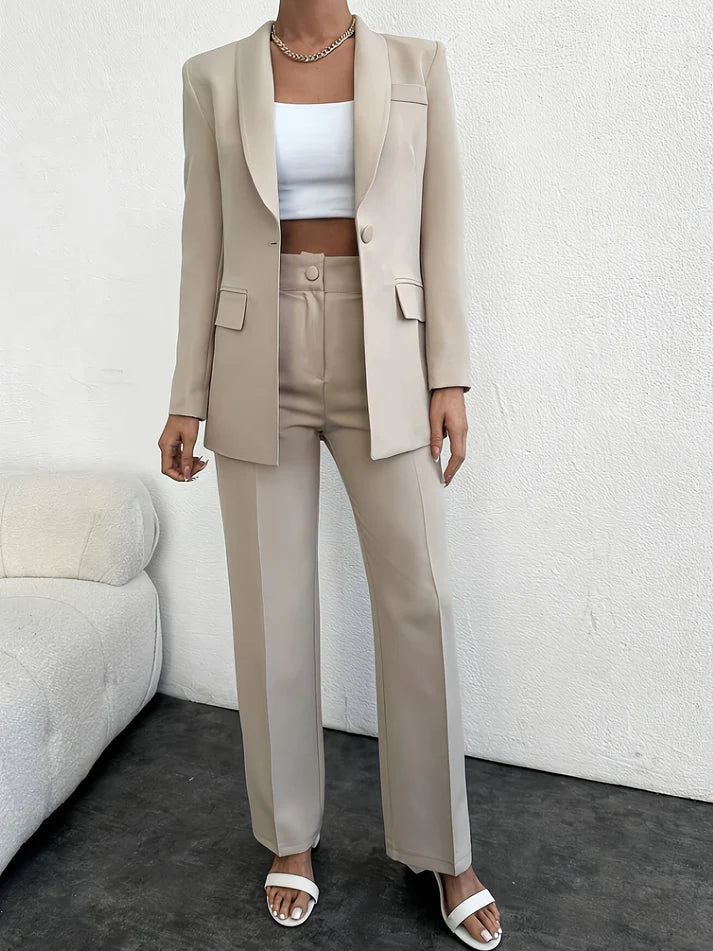 Casual Solid Color Fashion Blazer And Highwaist Pants Outfit Set for Women | Ideal for All Seasons