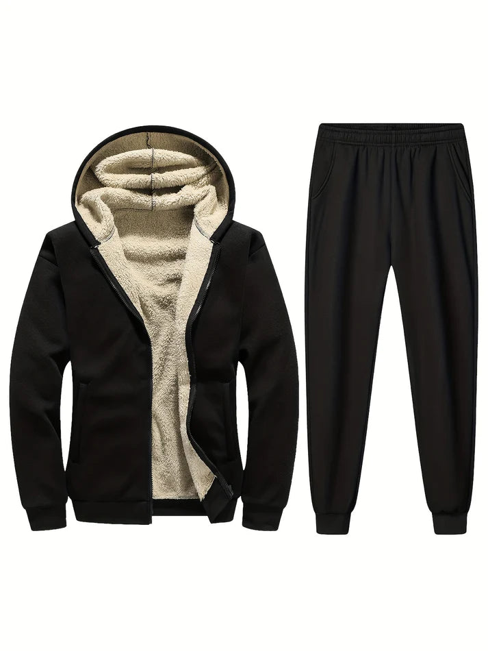 Warm Fleece Lined Track Suit with Stand Collar Zip Jacket and Sports Pants for Men | Ideal for Winter