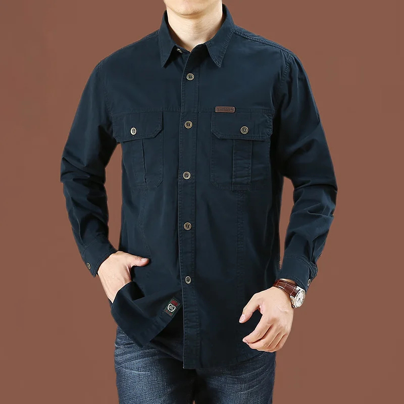 Men's Casual Long Sleeve Utility Shirt with Chest Pockets | Perfect for Casual Days