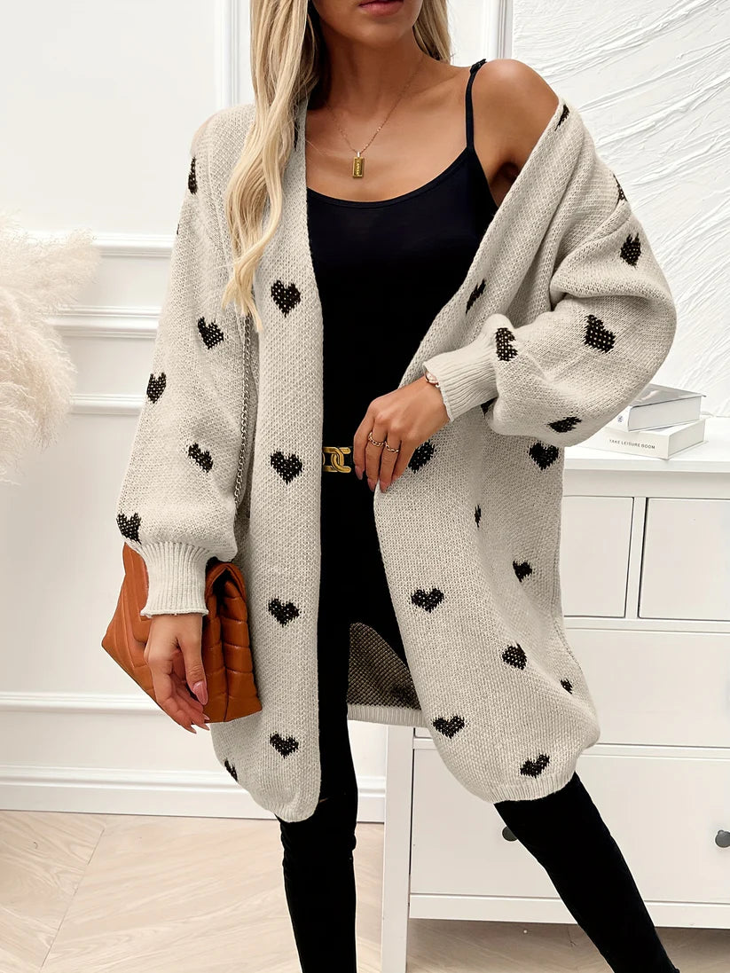 Stylish Heart Pattern Wool Knitwear Cardigan for Women | Ideal for Everyday Wear