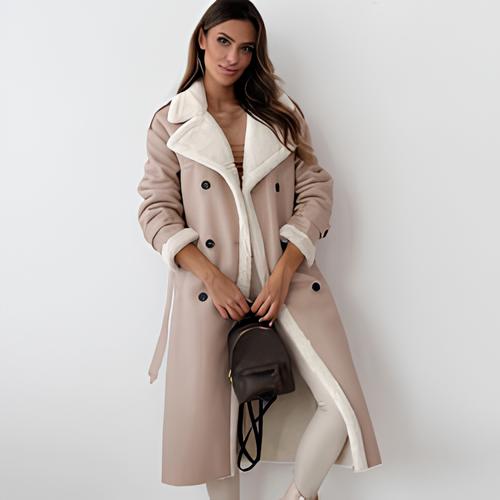 Women's Mid-length Fleece Down Collar Wool Coat with Belt | Ideal for Autumn/Winter