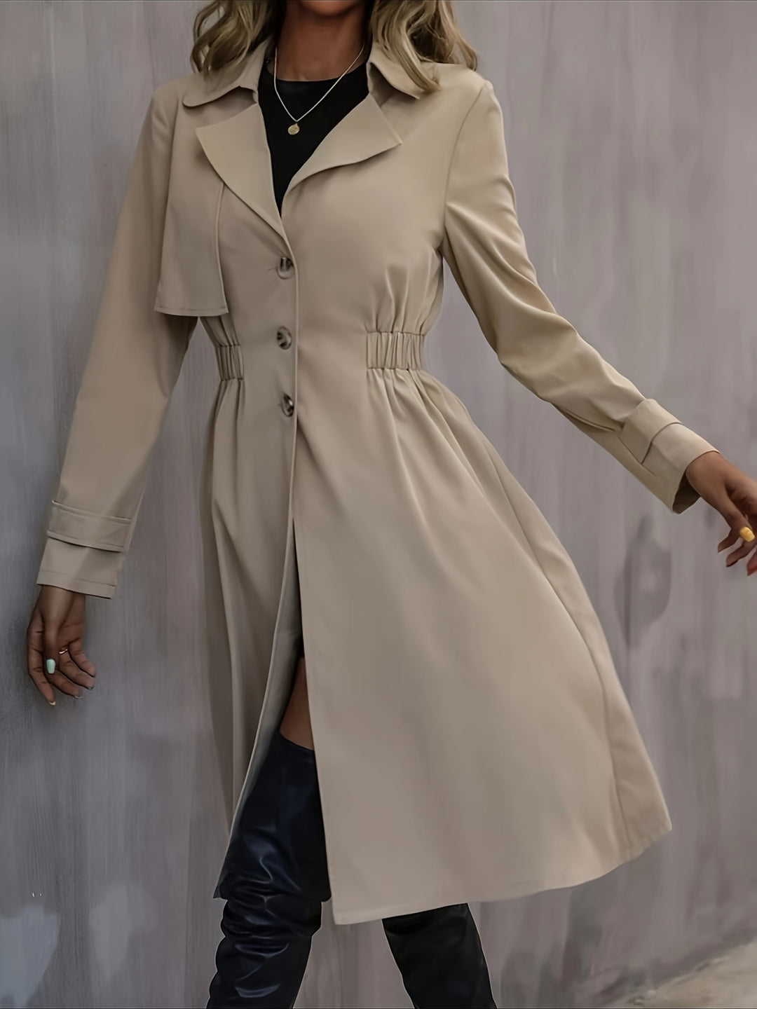 Women's Apricot Pleated-Back Trenchcoat | Ideal for Autumn/Winter