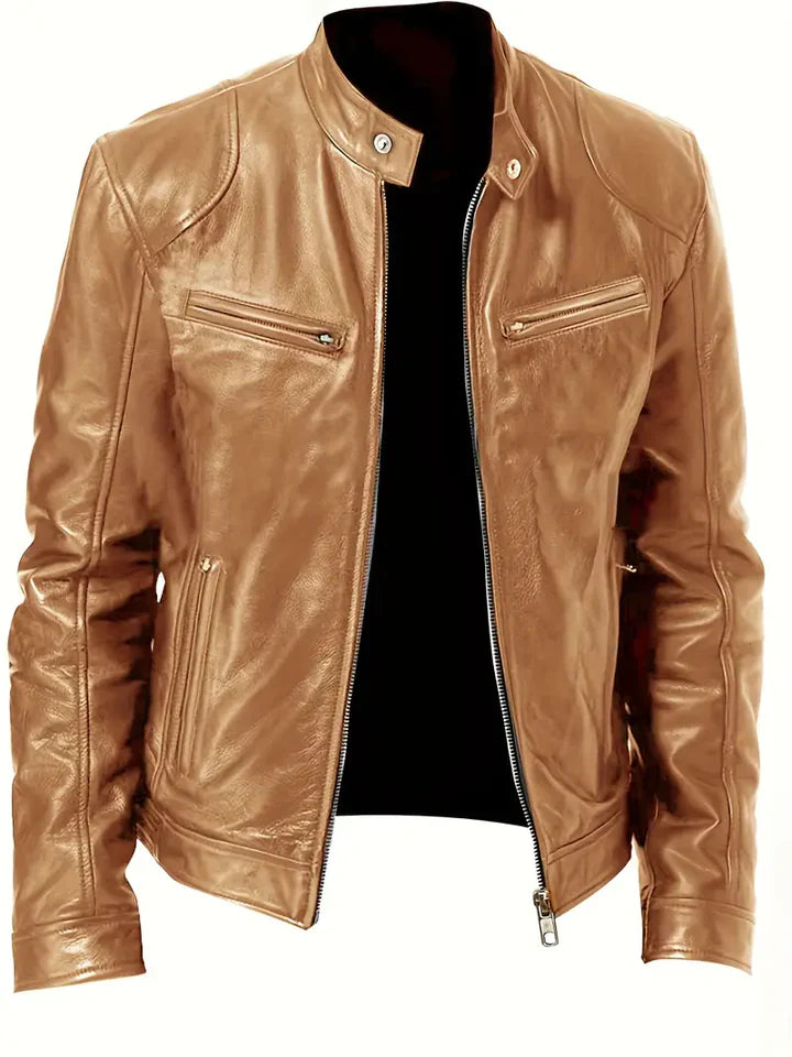 Elegant Vegan Leather Jacket with Pockets for Men | Perfect for Casual Days