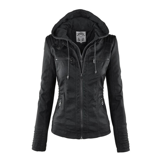 Janice - Leather jacket with hood - Chic - Fashionable - Ideal for Autumn/Winter