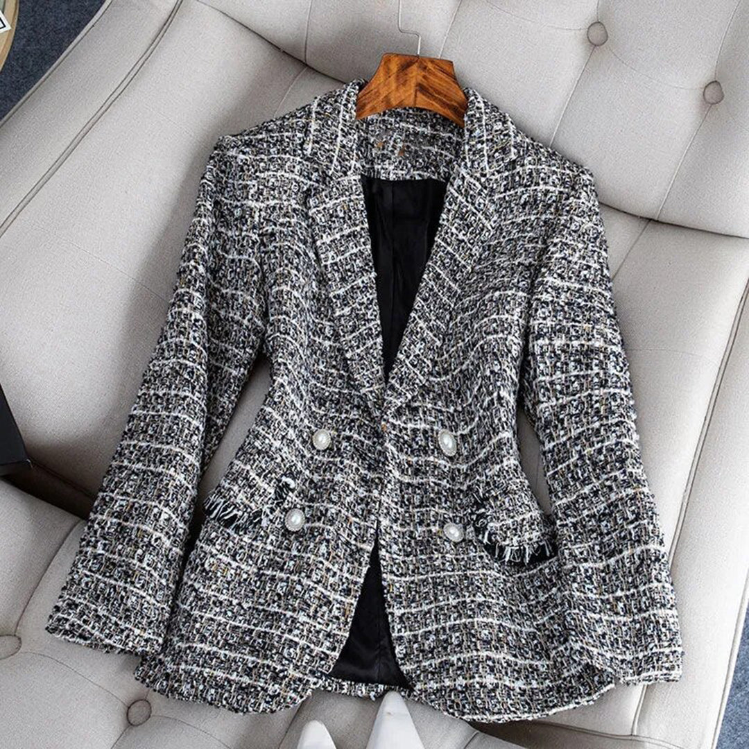 Women's Trendy Double-Button Checked Blazer with Pockets | Perfect for Casual Days