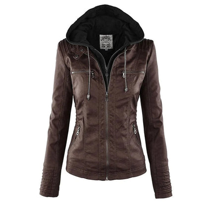 Janice - Leather jacket with hood - Chic - Fashionable - Ideal for Autumn/Winter